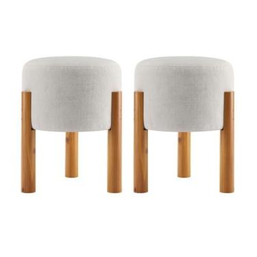 Imagem de Kit 2 Puff Estofado Redondo Tecido Suede Banqueta Elegante COR:BEGE CL