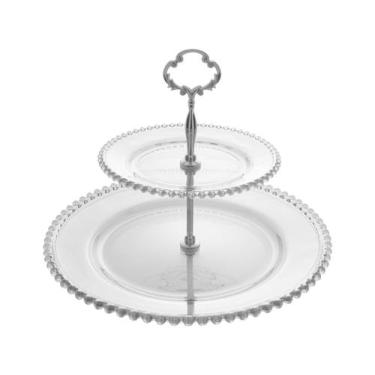 Imagem de Prato duplo 32 cm para doces de cristal transparente com suporte de me