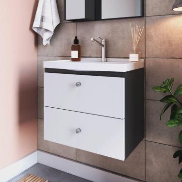 Imagem de Gabinete Para Banheiro Suspenso 50CM Com 1 Porta E 1 Gaveta Versato Nova Móbile Grafite E Branco