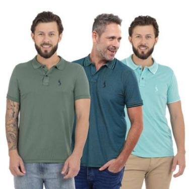 Imagem de Kit 3 Camisa Polo Masculina Piquet Casual Trabalho-Masculino