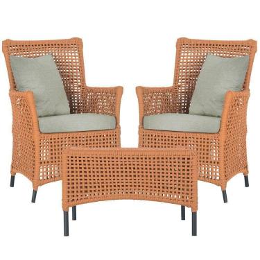 Imagem de 2 Poltronas 1 Mesa Igapó Em Alumínio Preta Corda Náutica E3 Terra Cota