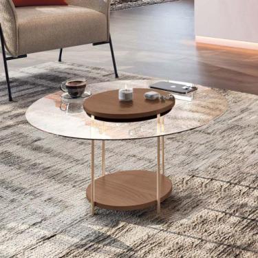 Imagem de Mesa de Centro Redonda Tampo de Vidro Sky Castanho - HB Móveis, Castan