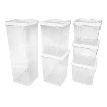 Imagem de Kit 6 Potes Quadrados Modulares Pote Quadrado Modular para Cozinha Organizador de Alime...