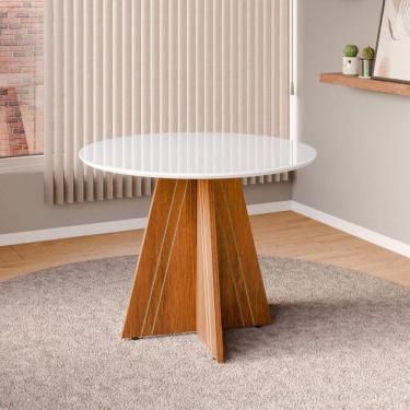 Imagem de Mesa De Jantar Redonda Com Vidro 4 Lugares Multimóveis Cr50245 Cinamomo-off White