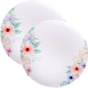 Imagem de Kit Conjunto de Pratos Rasos para Jantar Floratta 12 Peças Porcelana com Baixo Relevo p...