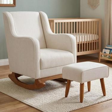 Imagem de Poltrona Amamentação Base Balanço E Puff Vick Bouclê Off F03 - Mpozenato