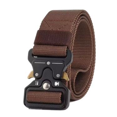 Imagem de Cinto Masculino OEM Moda Largo em Nylon 130cm 4cm Café com Fivela em Liga de Zinco e En...