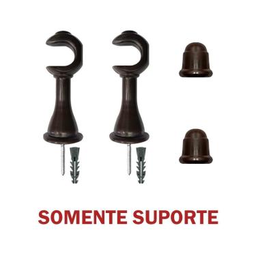Imagem de Kit Varão para Cortina Simples 2 e 00 Metros 19mm Madeira Pinus com Ponteira e Suporte Tabaco OEM