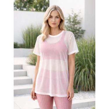 Imagem de Blusa de Academia Tule com Manga Curta e Sobreposição Fitness Safira -