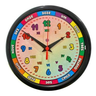 Imagem de Relógio de Parede Educativo Infantil Colorido  Aprender as Horas Brinc