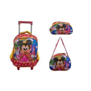 Imagem de Kit Escolar Minnie Princesas Mochila Rodas  Lancheira Estojo