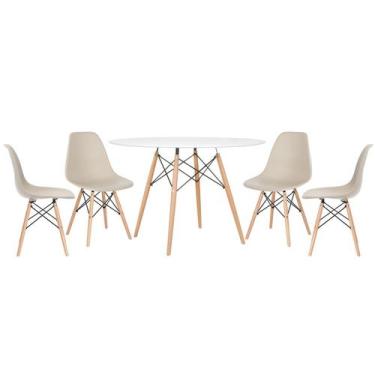 Imagem de Laraz, Mesa redonda Eames 120 cm branco + 4 cadeiras Eiffel Dsw
