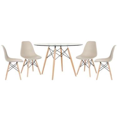 Imagem de Laraz, Mesa redonda Eames com tampo de vidro 120 cm + 4 cadeiras Eiffe