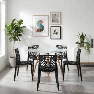 Imagem de Kit Mesa Jantar Eames Vidro 110cm Redonda + 5 Cadeiras Gruvyer PP Desi