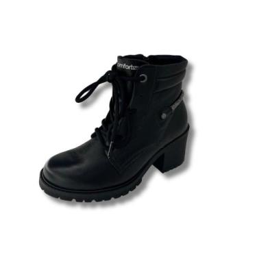Imagem de Bota comfortflex em couro cano curto fecho em cadarço detalhe em stras