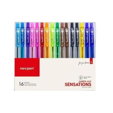 Imagem de Kit 16 Caneta Tinta Gel Esferográfica Newpen Clic Sensations