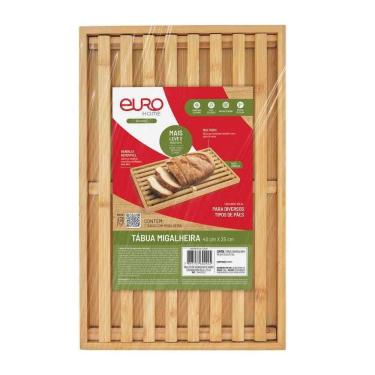 Imagem de Tábua de Pão Migalheira Retangular BAM2925 Bambu Natural Antibacteriana para Cozinha Euro Home