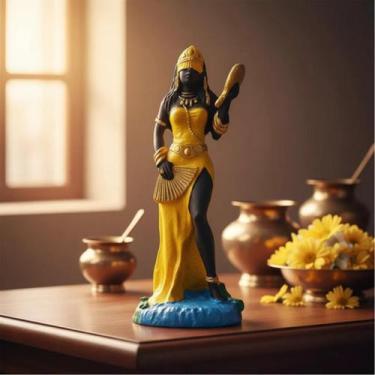 Imagem de Escultura Orixá Oxum Amarela 23 cm em Resina - Lua Mística - 100% Orig