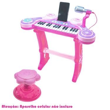 Imagem de Teclado Piano Infantil Musical Microfone Banquinho Luz E Som MC18059 Mega Compras
