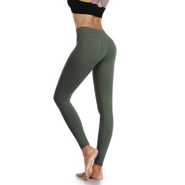 Imagem de Calças de ioga de cintura alta feminina com bolsos_Exército verde||M
