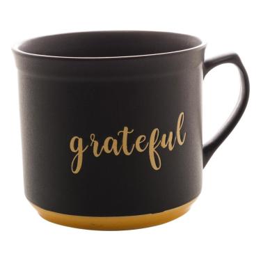 Imagem de Caneca Cerâmica Bon Gourmet Grateful Preto E Amarelo 660ml
