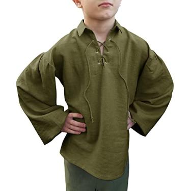 Imagem de Bbalizko Camiseta infantil de pirata medieval com cadarço para Halloween escocês Jacobite Ghillie, Verde militar, 8-10 Years