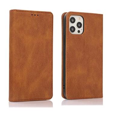 Imagem de Capa para iPhone 12 Mini/12/12 Pro/12 Pro Max, Capa carteira flip de couro PU com suporte para cartão Kickstand fivela magnética e proteção de câmera à prova de choque TPU interna, marrom, 12 Pro Max 17 cm