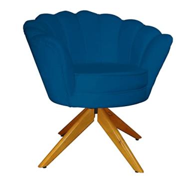 Imagem de Poltrona Decorativa Pétala Pés Madeira Giratório Suede Azul Royal - DS Estofados