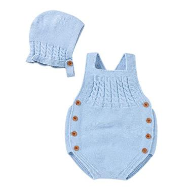 Imagem de Macaquinho de malha para bebês recém-nascidos sem mangas de algodão para meninos e meninas (azul claro, 0-3 meses)