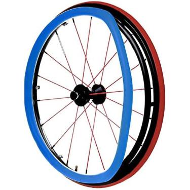 Imagem de KRASS Capas de aro para cadeira de rodas, capa de cadeira de rodas esportiva de roda traseira de 60 cm, capa de silicone antiderrapante resistente ao desgaste, capa protetora de anel de pressão para cadeira de rodas, azul, Collector88