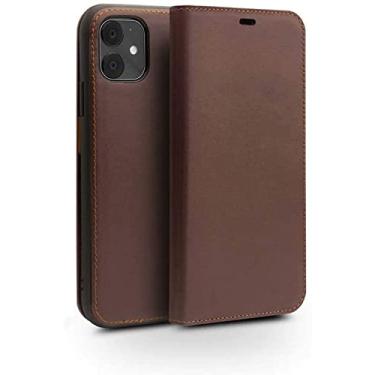 Imagem de KKFAUS Capa de telefone carteira de couro, capa de concha com tudo incluído para Apple iPhone 12 Mini (2020) 5,4 polegadas, com slot de 3 cartões (cor: marrom)