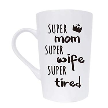 Imagem de MAUAG Presentes de Dia das Mães Caneca de Café Engraçada para Mamãe Esposa Presentes de Natal, Super Mãe Super Esposa Super Cansada Presente Bonito da Filha Filho ou Marido Copo Divertido Branco, 425