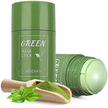 Imagem de Máscara verde vara para rosto, removedor de cravos com extrato de chá verde, bastão de máscara de chá verde para limpeza profunda de poros, controle de óleo, brilho e hidratação da pele para homens e mulheres