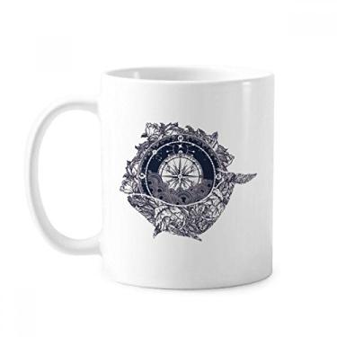 Imagem de Caneca de cerâmica com estampa de arte de estrelas e flores de bússola, xícara de porcelana de café