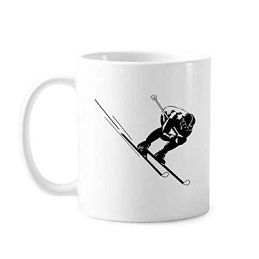 Imagem de Caneca de cerâmica preta com ilustração em padrão de esqui esportivo cerâmica xícara de porcelana