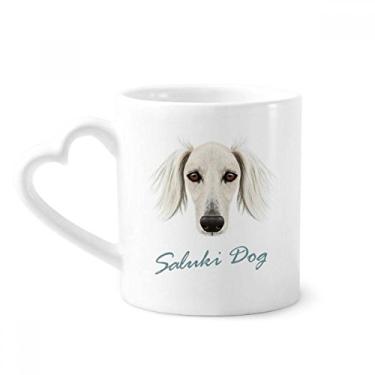 Imagem de Caneca de cachorro Saluki branco de rosto longo animal de estimação caneca café cerâmica copo de coração de vidro