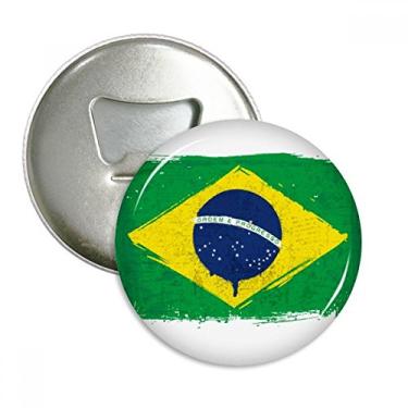 Imagem de Emblema multifuncional pintado à mão bandeira do Brasil abridor de garrafas ímã de geladeira