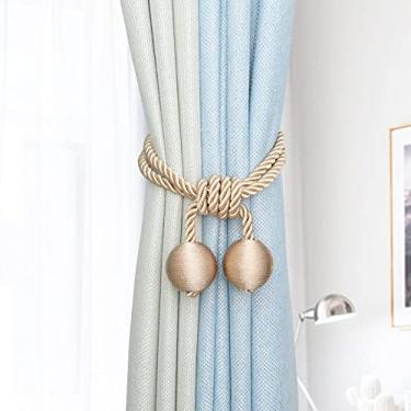 Imagem de Laços simples de cortina de bola dupla de duas cores sem perfurar laços de cortina com fivela, bege, 4 unid.