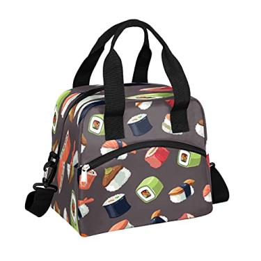 Imagem de Lancheira isolada bonita lancheira de sushi, reutilizável, à prova de vazamento, para preparação de refeições, lancheira, bolsa térmica com alça de ombro removível ajustável para mulheres, homens, viagens, piquenique, trabalho, escola