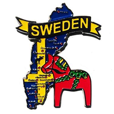 Imagem de Imã Suécia – Imã Mapa Suécia Bandeira Cidades Símbolos - Mapa Mundi Magnético - Imã Geladeira Suécia