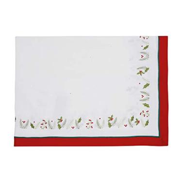 Imagem de Toalha de Mesa Natalina 4 Lugares 160 x 160 cm Azevinho Cromus, Branco/Vermelho