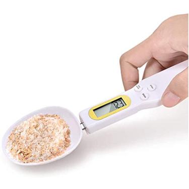 Imagem de Balança de alimentos portátil LCD digital medidora colher de grama eletrônica de peso de escama de cozinha volume, Branco, Range 500g