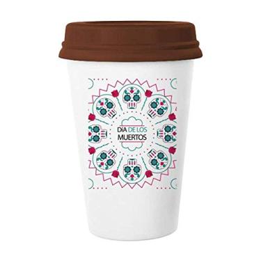 Imagem de Caveira Rosa Happy The Day of the Dead Caneca de café bebendo vidro cerâmica copo tampa