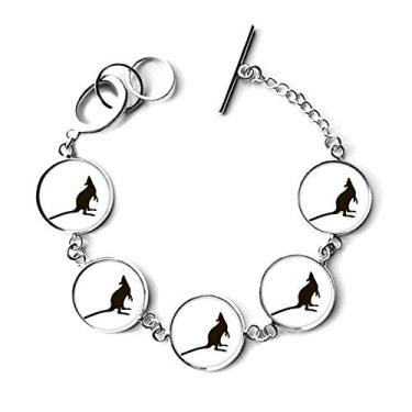 Imagem de DIYthinker Bracelete com pingente de corrente de retrato de animal Canguru preto