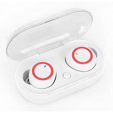 Imagem de BoYeeBo Y50 A2 TWS 2 Fone de ouvido Bluetooth, Mini fone de ouvido Bluetooth de toque portátil com A2, fone de ouvido sem fio Touch Bluetooth 5.0 para ouvir música, jogos, corrida, fitness (Branco + Vermelho)