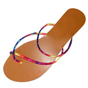 Imagem de Sandálias femininas de praia femininas moda sapatos plataformas abertas casual sandálias de aperto no dedo do pé feminino (multicolorido, 8)