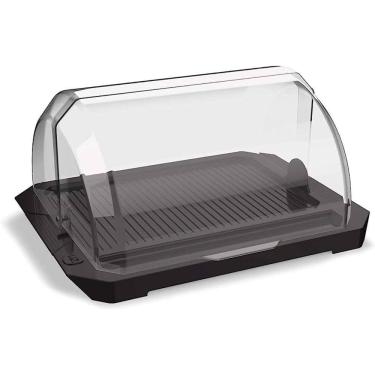 Imagem de Porta Pão Acrílico Suporte Guarda Armazena Pães Com Tampa Transparente Retrátil Preto UZ Utilidades Cesto Pao Padaria Multiuso	