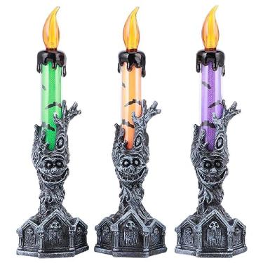 Imagem de Estacas de luz de vela de Halloween ZPSHYD, 3 unidades de simulação inovadora sem chamas de luz de vela para decoração de Halloween de bar em casa