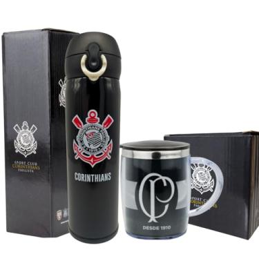 Imagem de Garrafa Squeeze Térmica Caneca Copo Térmico Corinthians Academia Caminhada Treino Churrasco Kit Oficial
