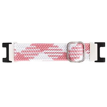 Imagem de Pulseira de Relógio de Nylon, Pulseira de Relógio Trançada Elástica Macia para Corrida e Caminhada (Rosa e Branco)
